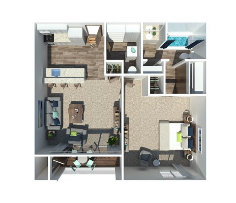 Floor plan for 1 bed, 1 bath, 620 sqft